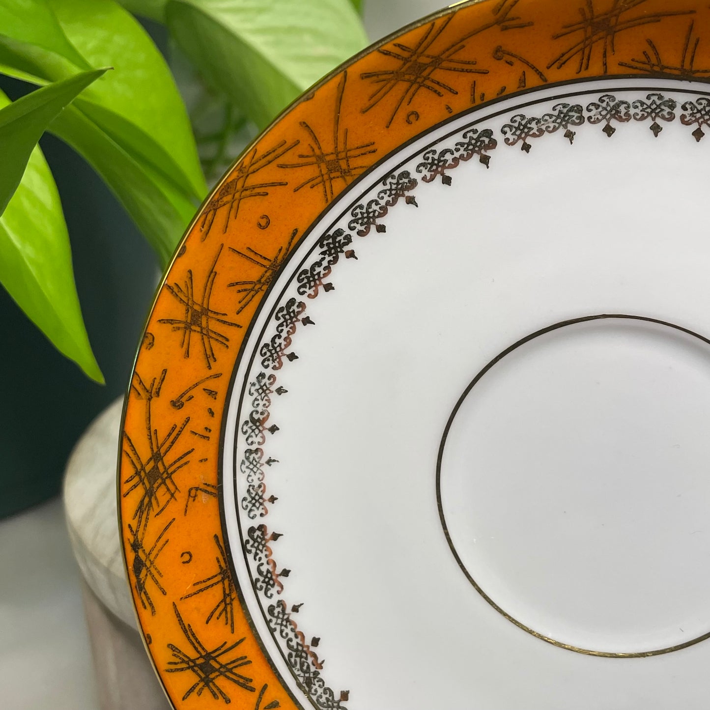 Vintage Bavaria Orange Rim Custom Teacup Candle | 5 oz.