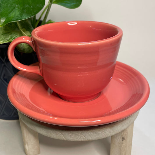 Vintage Fiestaware Homer Laughlin Coral Custom Teacup Candle | 5.5 oz.