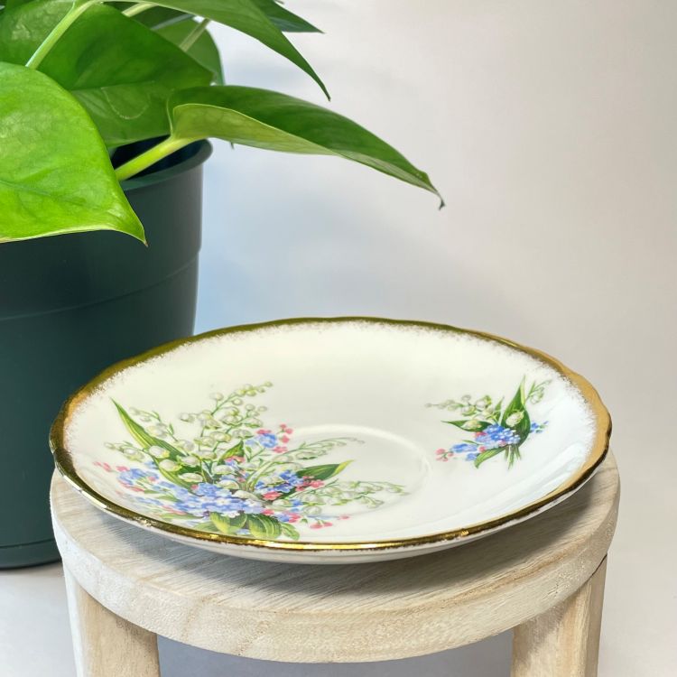 Vintage Golden Crown Forget-Me-Nots Custom Teacup Candle | 6 oz.