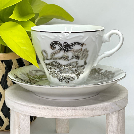 25th Anniversary Silver Ribbon Teacup | 5 oz