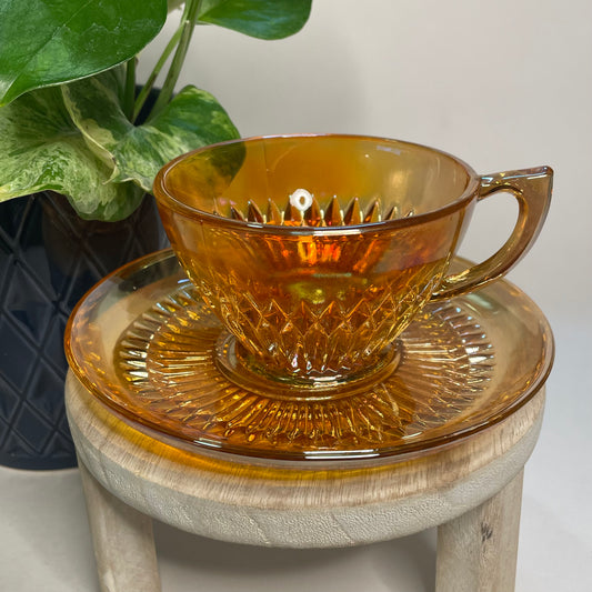 Jeannette Marigold Carnival Glass Teacup Candle | 3.5 oz.
