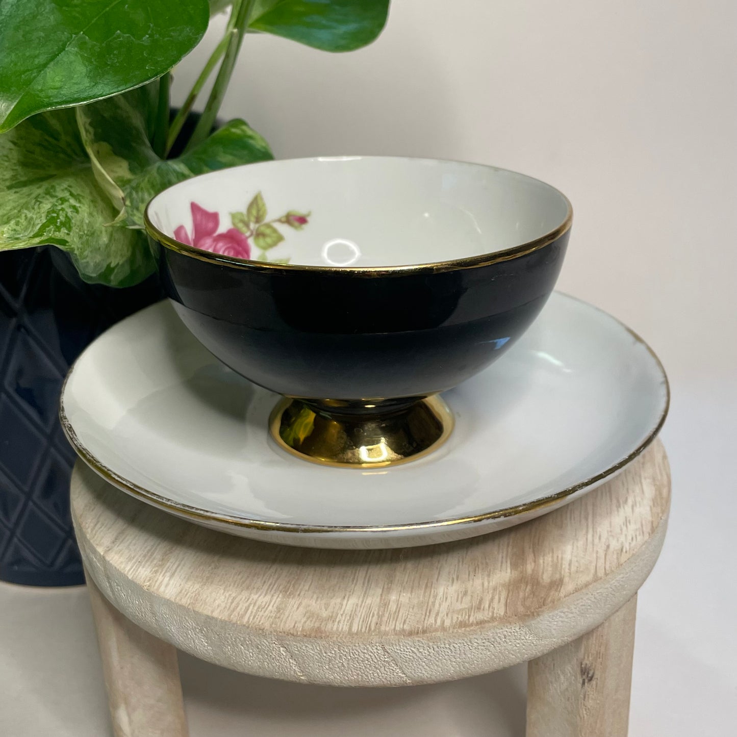 Rudolph Wachter Black With Cabbage Rose Custom Teacup Candle | 4 oz.