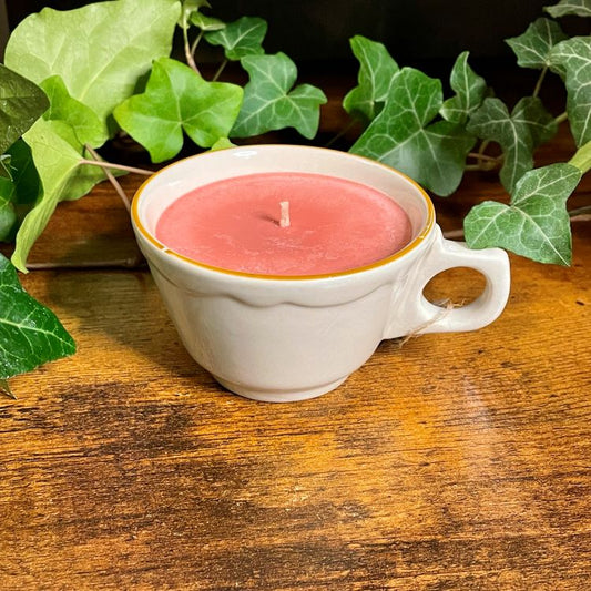 Heavy Gray Teacup with Yellow Rim | Various Fragrances
