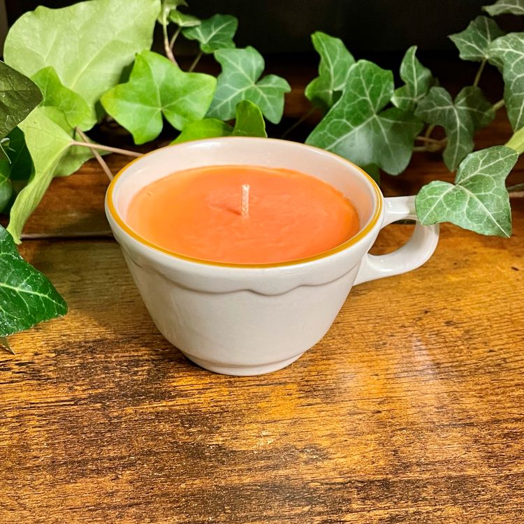 Heavy Gray Teacup with Yellow Rim | Various Fragrances