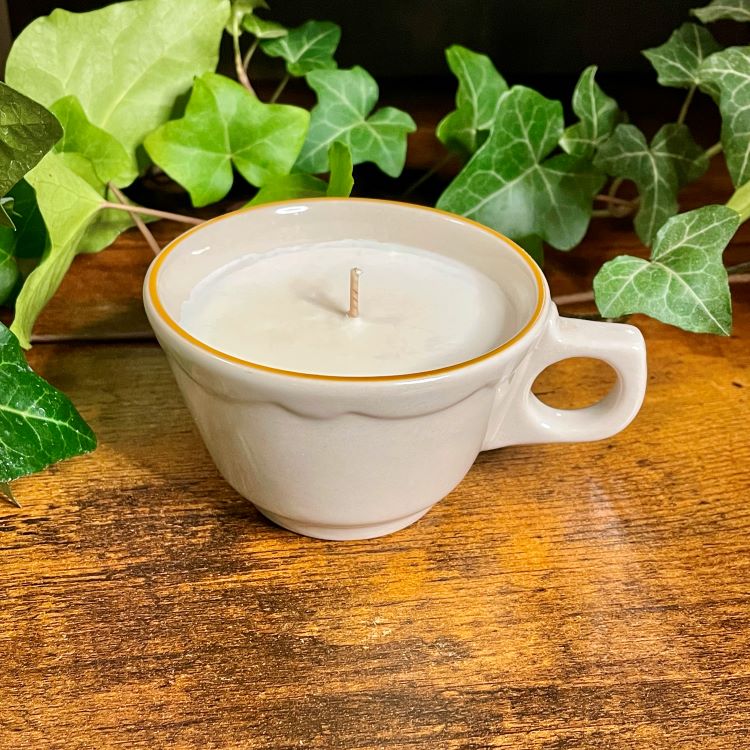 Heavy Gray Teacup with Yellow Rim | Various Fragrances