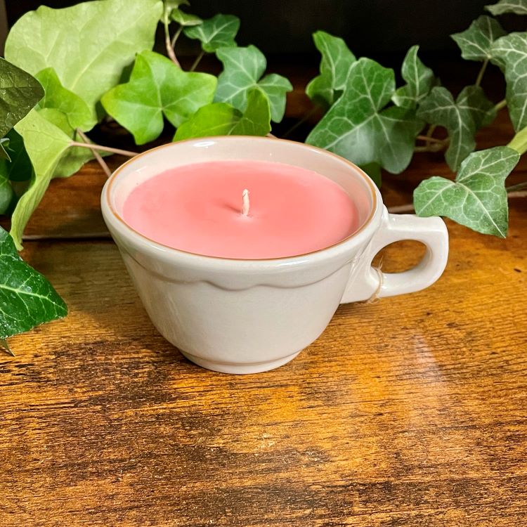 Heavy Gray Teacup with Yellow Rim | Various Fragrances