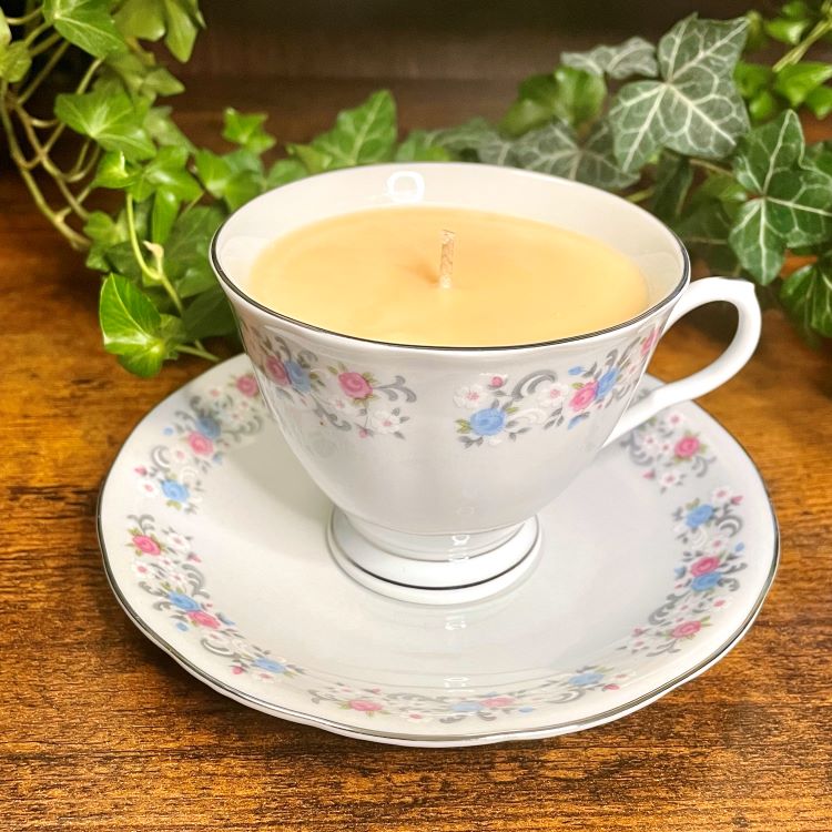 Vintage FTDA Pink Roses Teacup Candle | Baby Fresh