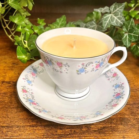 Vintage FTDA Pink Roses Teacup Candle | Baby Fresh