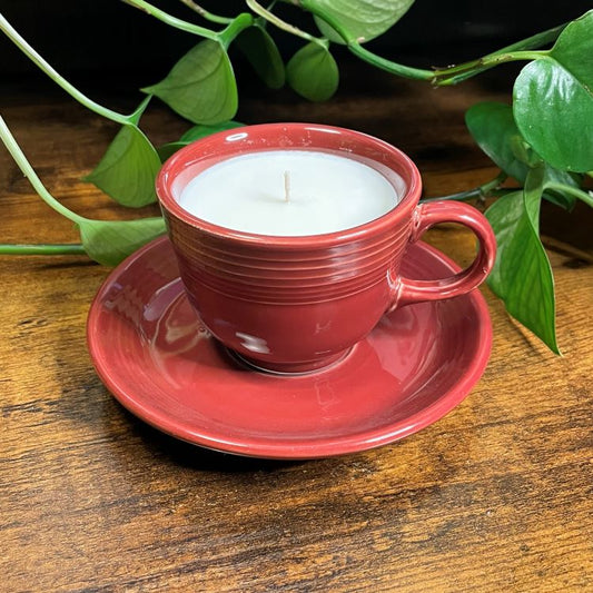 Fiestaware Homer Laughlin Red Teacup Candle | Tea Rose