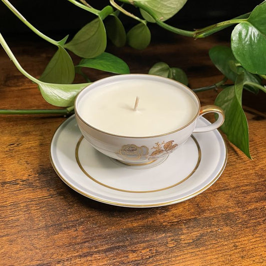 Eschenbach Minerva Blue Roses Teacup Candle | Tea Rose