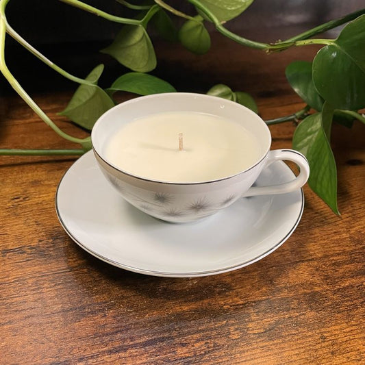 Platinum Star Burst Teacup Candle | Library