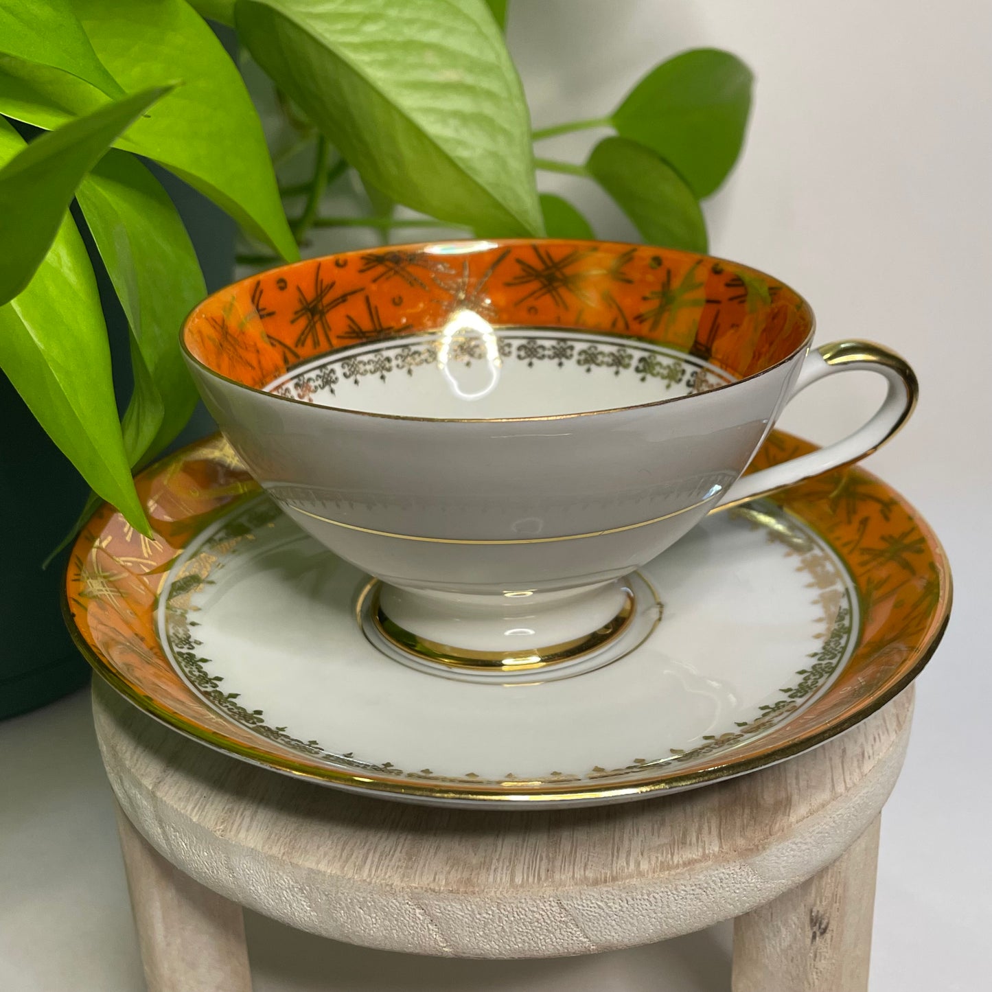 Vintage Bavaria Orange Rim Custom Teacup Candle | 5 oz.