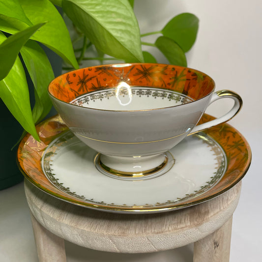 Vintage Bavaria Orange Rim Custom Teacup Candle | 5 oz.