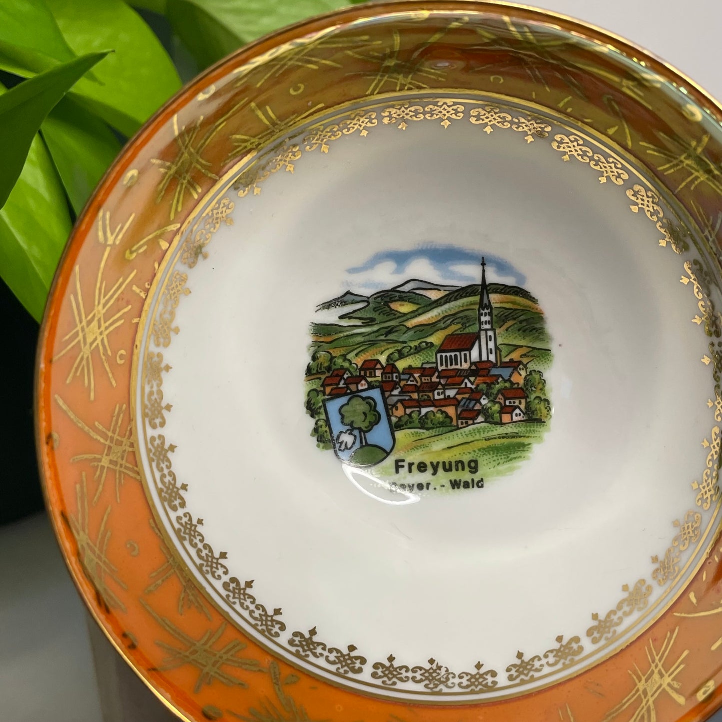 Vintage Bavaria Orange Rim Custom Teacup Candle | 5 oz.