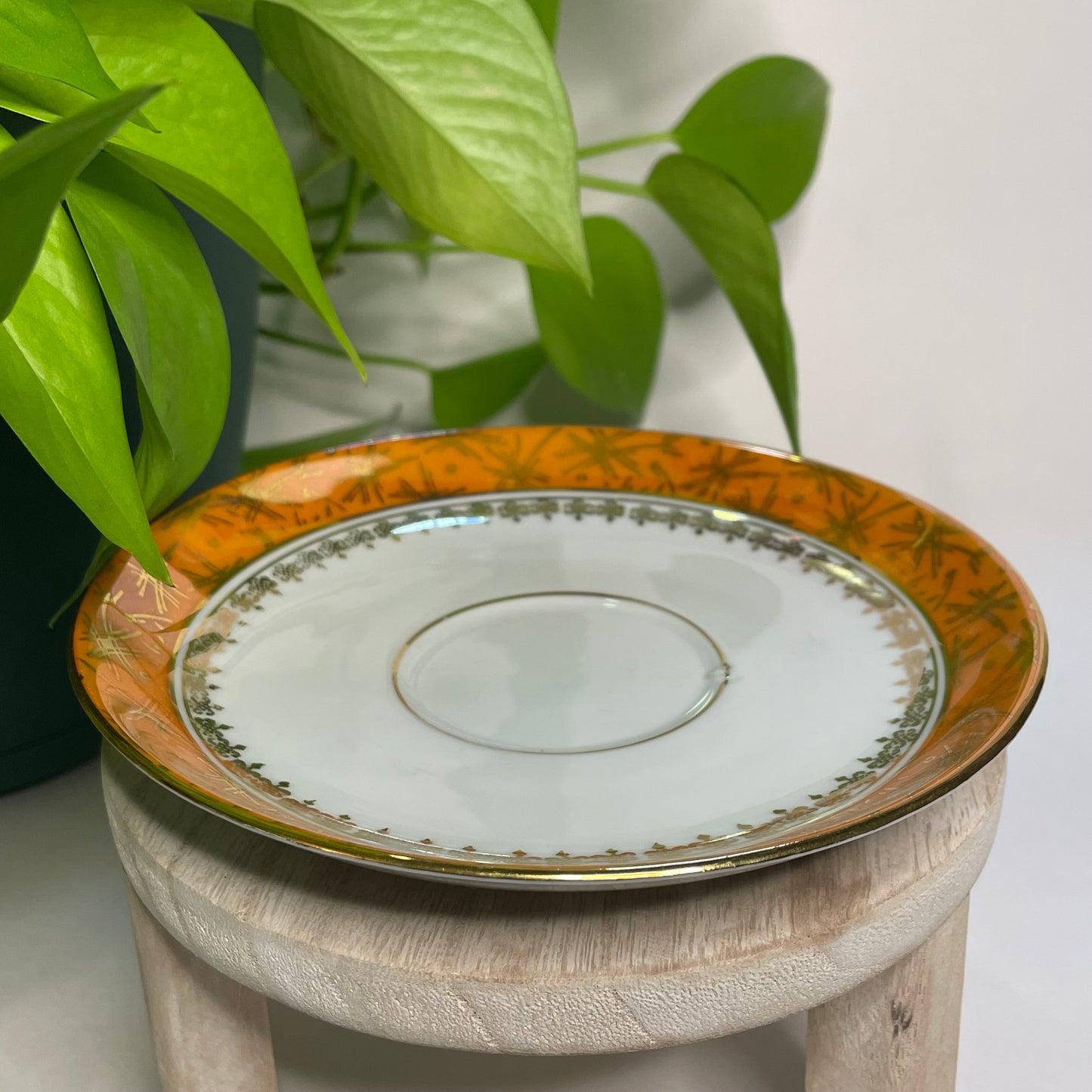 Vintage Bavaria Orange Rim Custom Teacup Candle | 5 oz.