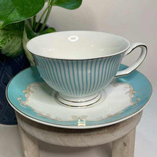 Blue Striped Porcelain Custom Teacup Candle | 5 oz.