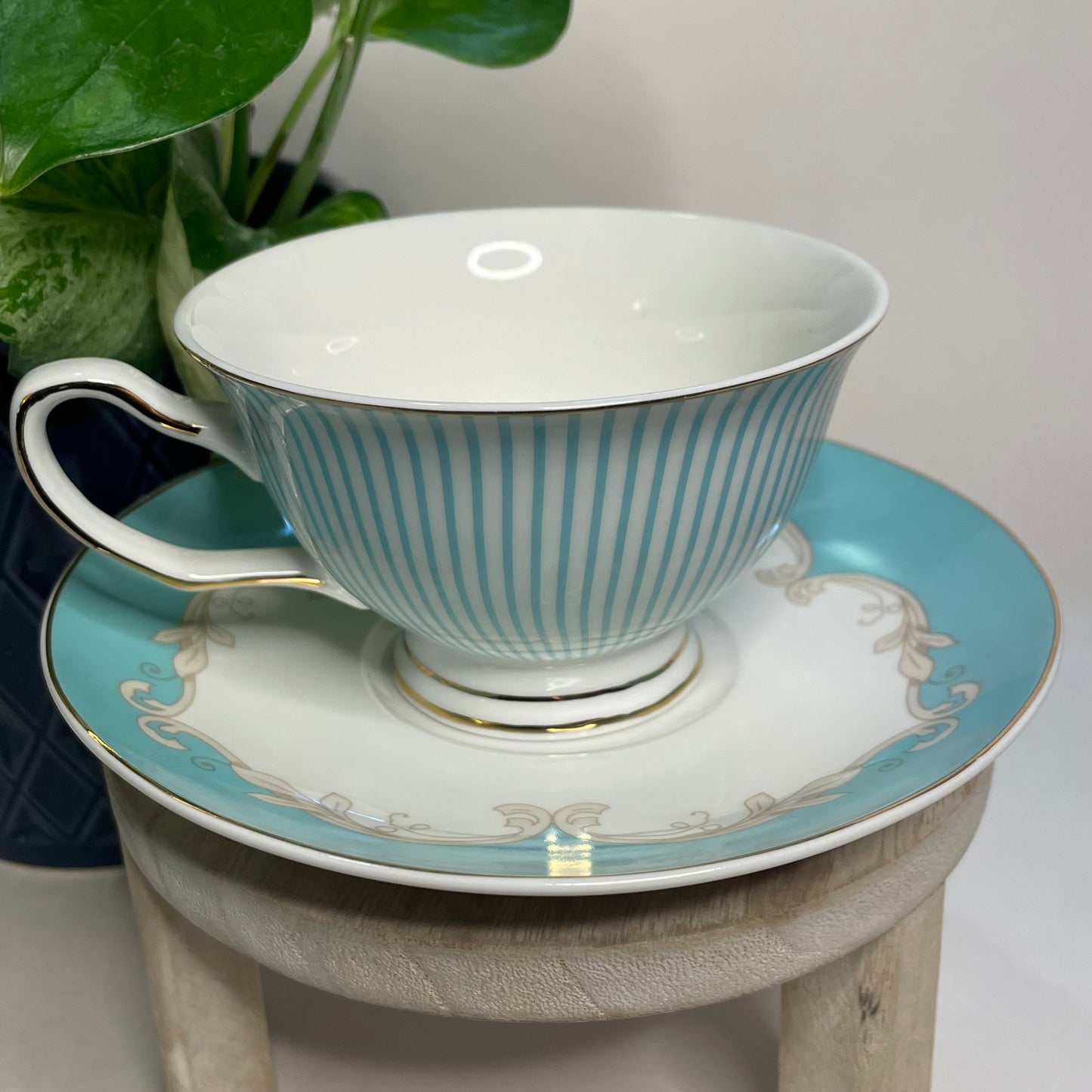 Blue Striped Porcelain Custom Teacup Candle | 5 oz.