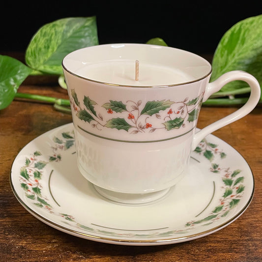 Christmas Holly Pedestal  Teacup Candle | Various Fragrances