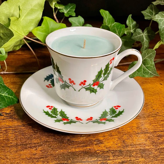 Double Holly Sprig Teacup Candle | Various Fragrances