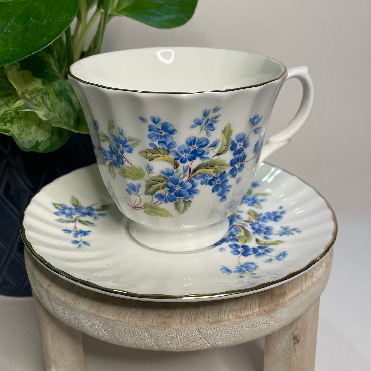 Vintage Golden Crown Forget-Me-Nots Custom Teacup Candle | 6 oz.