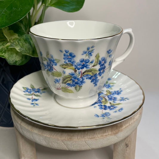 Vintage Golden Crown Forget-Me-Nots Custom Teacup Candle | 6 oz.