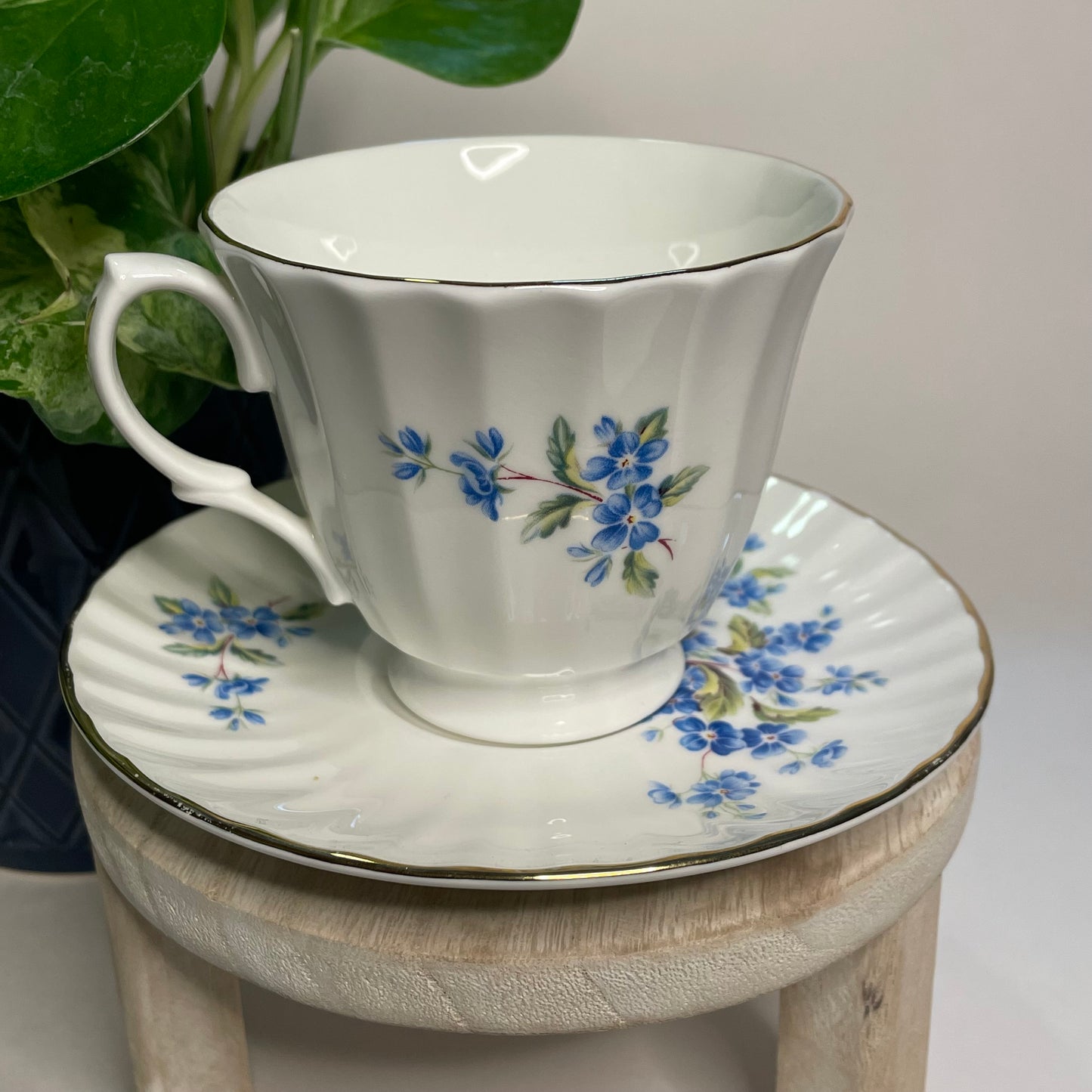 Vintage Golden Crown Forget-Me-Nots Custom Teacup Candle | 6 oz.