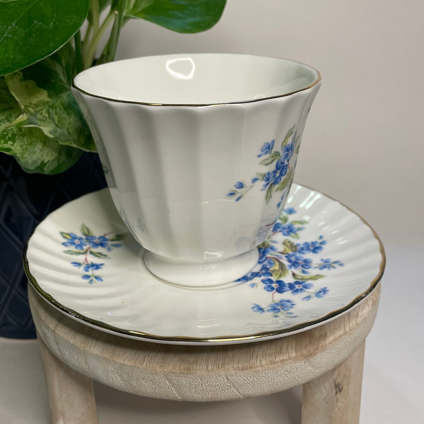 Vintage Golden Crown Forget-Me-Nots Custom Teacup Candle | 6 oz.