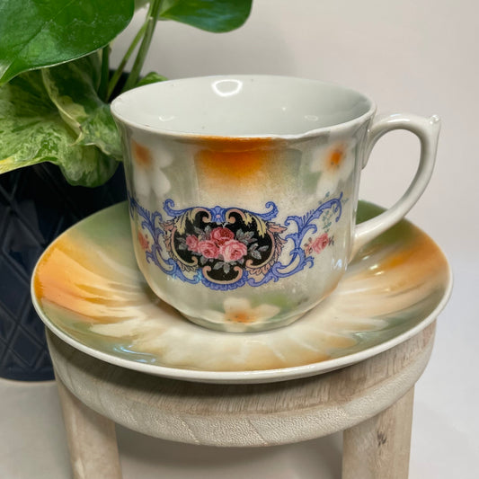 Vintage Germany Bavaria Orange Lusterware Custom Teacup Candle | 7 oz.