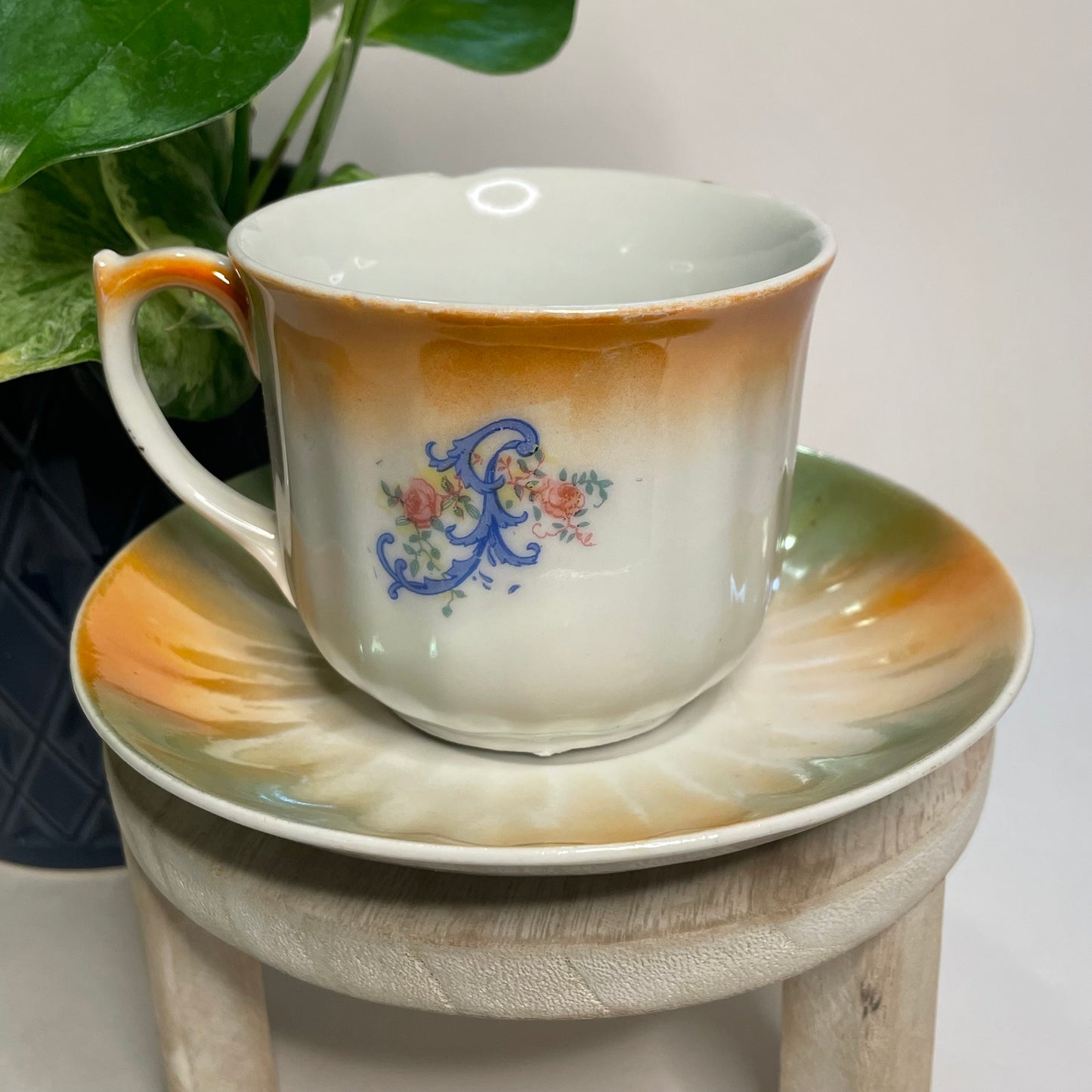 Vintage Germany Bavaria Orange Lusterware Custom Teacup Candle | 7 oz.
