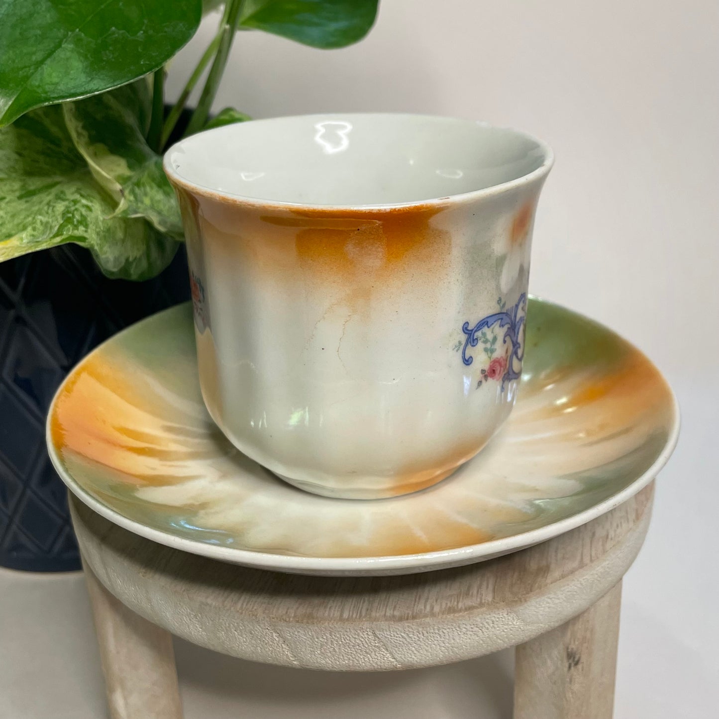 Vintage Germany Bavaria Orange Lusterware Custom Teacup Candle | 7 oz.