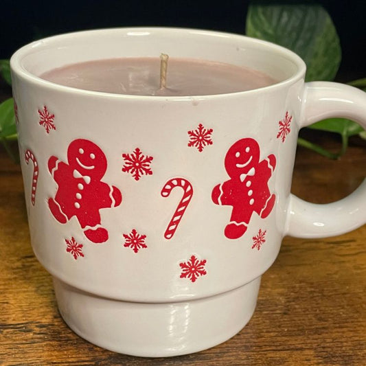 Signature Collection Dancing Gingerbread Men Mug Candle | Peppermint Mocha