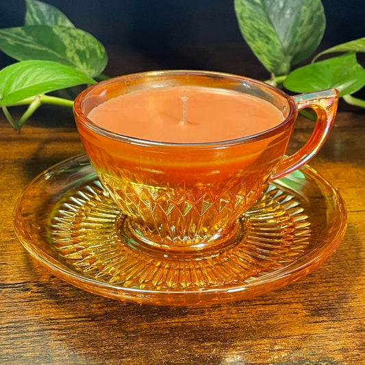 Jeannette Marigold Carnival Glass Teacup Candle | Persimmon Citron