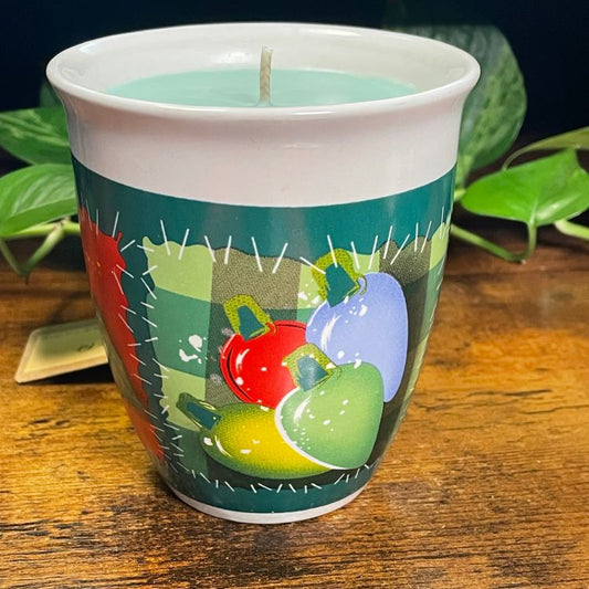 Greenbriar International Patchwork Holly Mug Candle | Fraser Fir