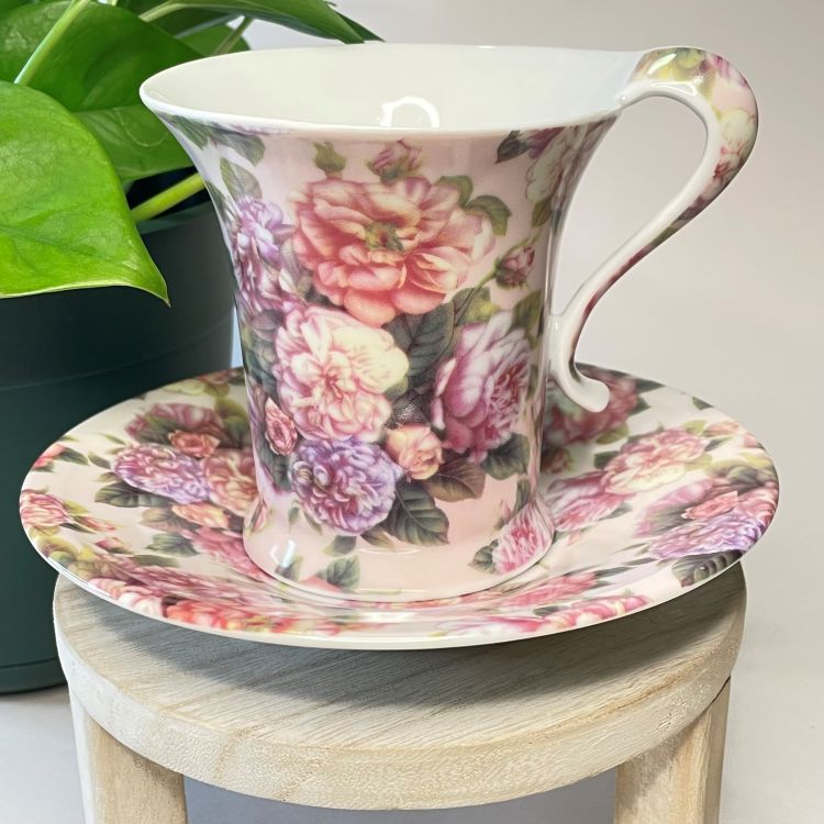 Floral with Rim Handle Custom Teacup Candle | 6.5 oz.