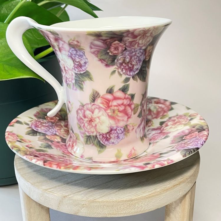 Floral with Rim Handle Custom Teacup Candle | 6.5 oz.
