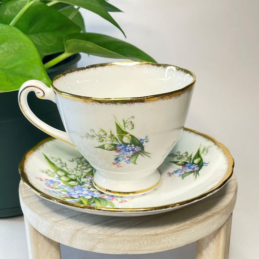 Vintage Golden Crown Forget-Me-Nots Custom Teacup Candle | 6 oz.