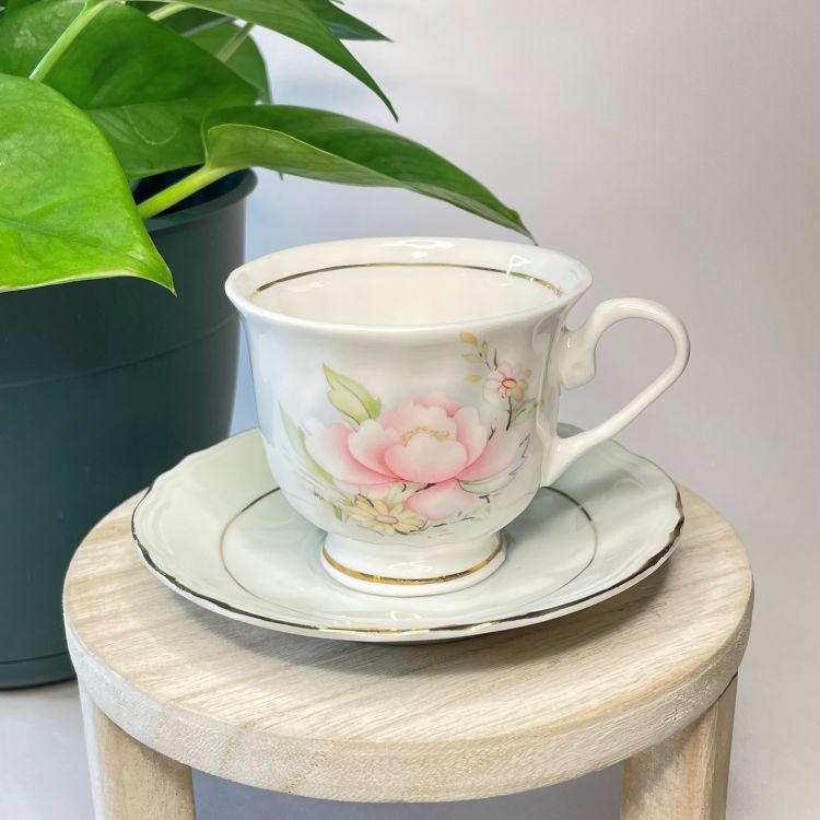 Hitkari Potteries Delicate Floral Custom Teacup Candle | 3.5 oz.