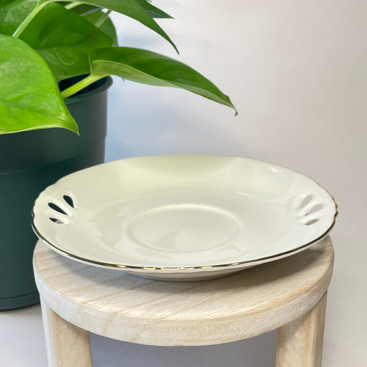 White Scalloped Teacup on Cutout Saucer | 6 oz.