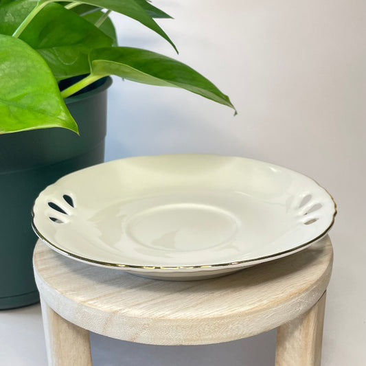 White Scalloped Teacup on Cutout Saucer | 6 oz.